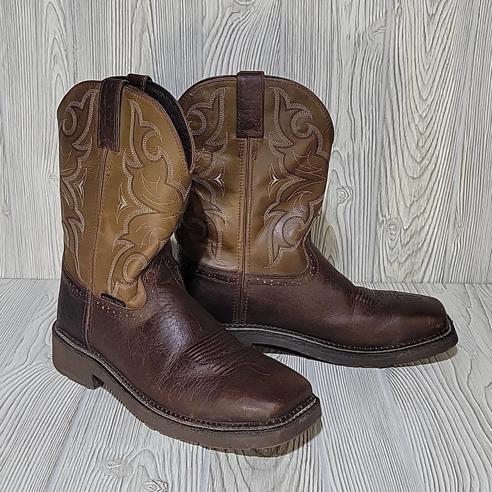 Justin Original Amarillo Chocolate Leather Steel Toe Work Boots, Western